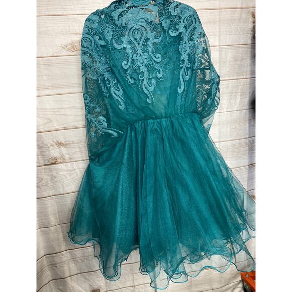 Teal Green Knee Length Sheath Cocktail Dress With Short Sleeves XS NEW - Picture 5 of 7